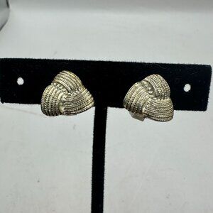 Vintage Silver Tone Knot Clip-On Earrings